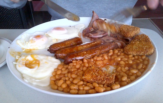 Tom tucks in - photo by his slightly-revolted mother